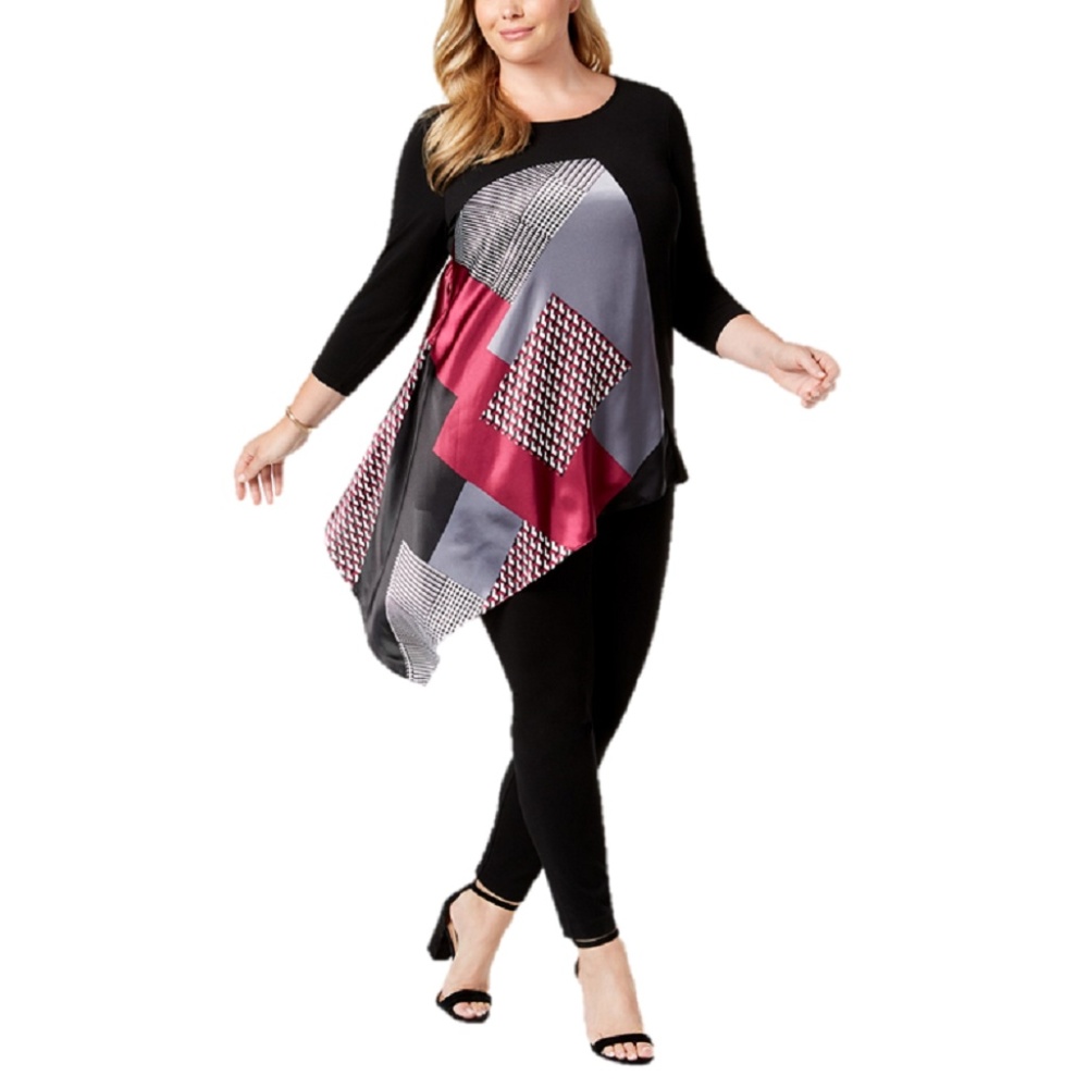 Women's Asymmetrical Mixed Plaid Tunic Top NWT